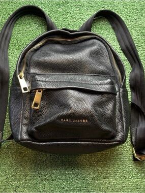Marc Jacobs Black Pebbled Leather Mini Backpack with Gold Hardware